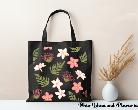 ʻŌhiʻa Lehua & Plumeria Tote Bag – Hawaiian Floral Reusable Shoulder Tote
