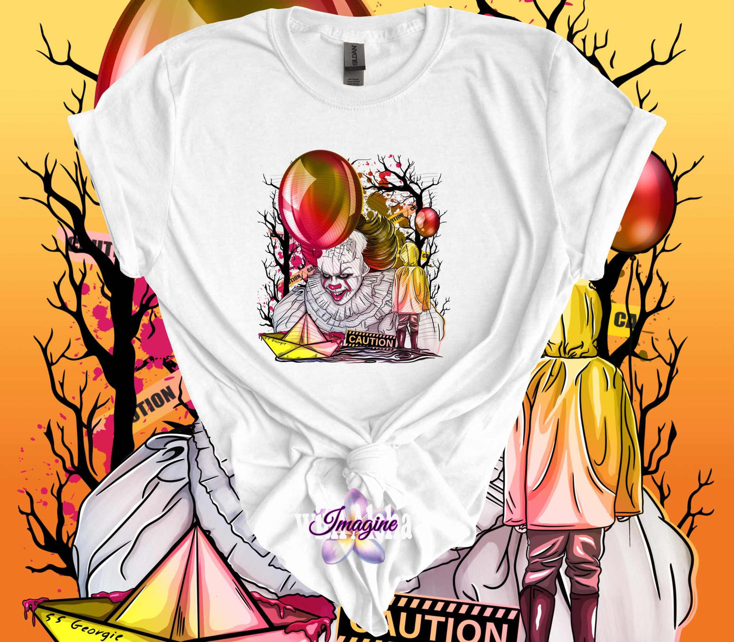 It Horror Movie 100% Cotton T-Shirt with Creepy Clown and Red Balloons Design