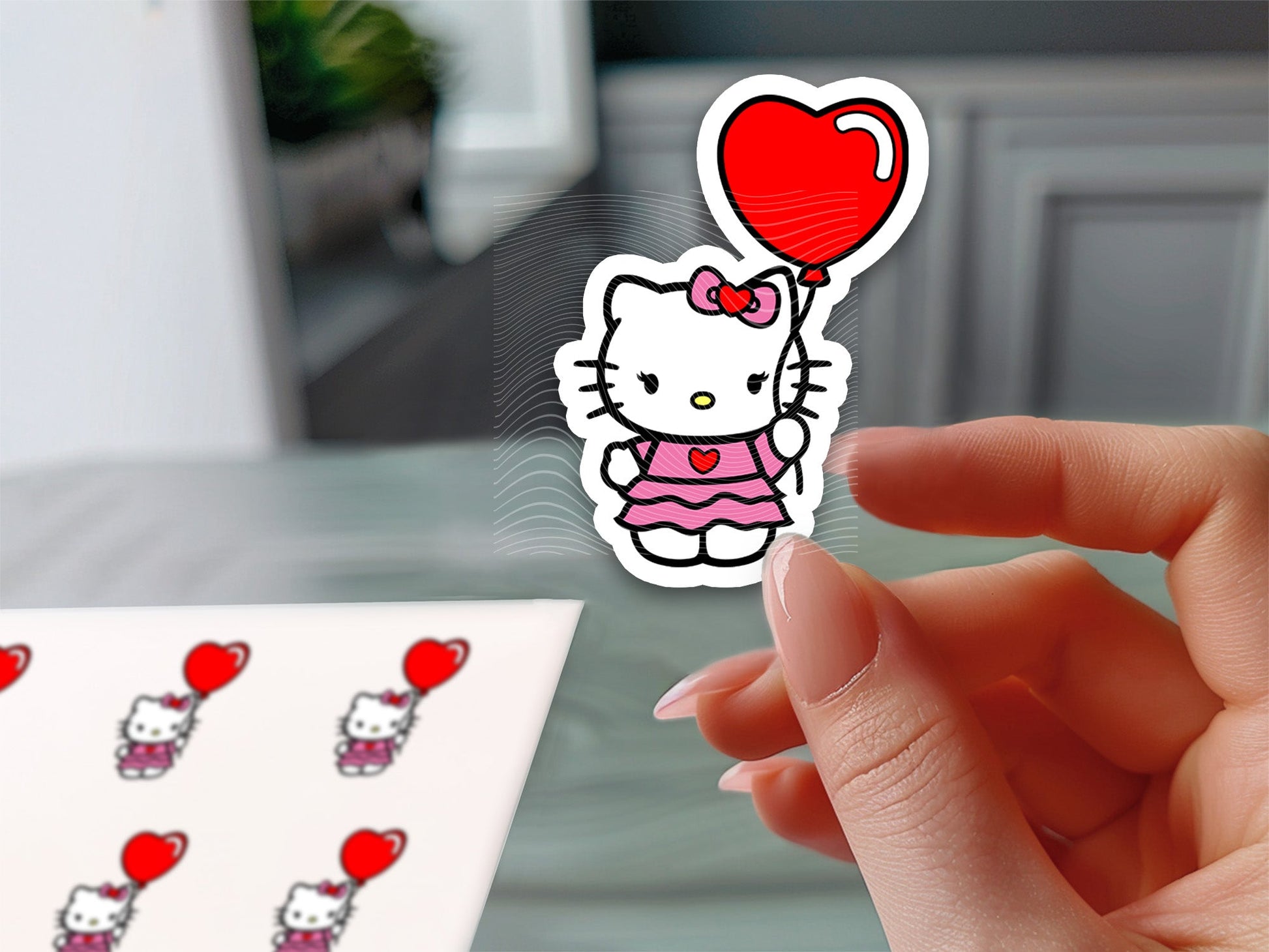 Adorable Hello Kitty with Heart Balloon Sticker - Cute Vinyl Decal for Laptops, Water Bottles, and More! - Imagine With Aloha