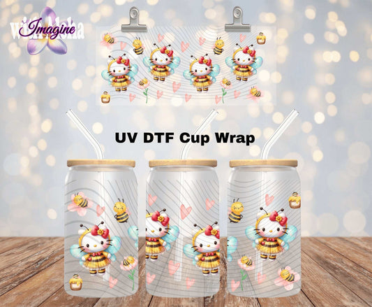 Adorable Honey Bee UV DTF Cup Wrap – Sweet Bee Character Design for 16 oz Tumblers - Imagine With Aloha