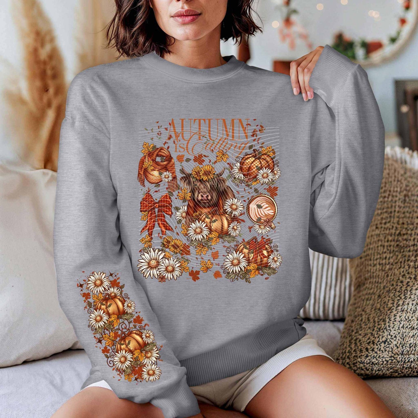 Autumn is Calling Long Sleeve Shirt - Cozy Fall Design with Floral and Pumpkin Accents - Imagine With Aloha