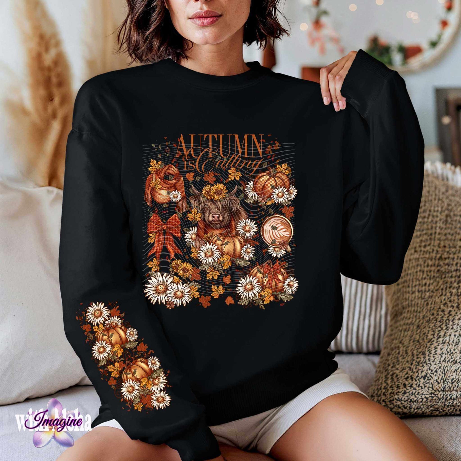 Autumn is Calling Long Sleeve Shirt - Cozy Fall Design with Floral and Pumpkin Accents - Imagine With Aloha