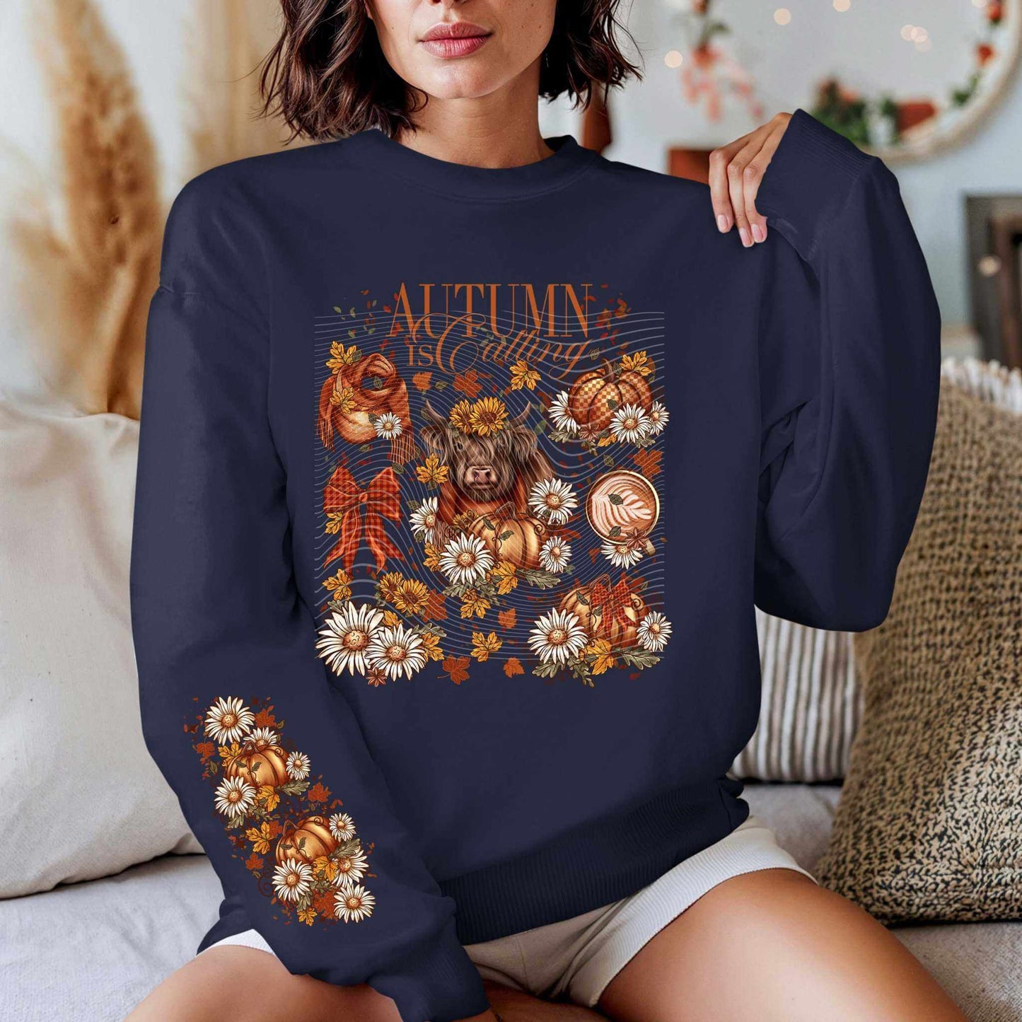 Autumn is Calling Long Sleeve Shirt - Cozy Fall Design with Floral and Pumpkin Accents - Imagine With Aloha