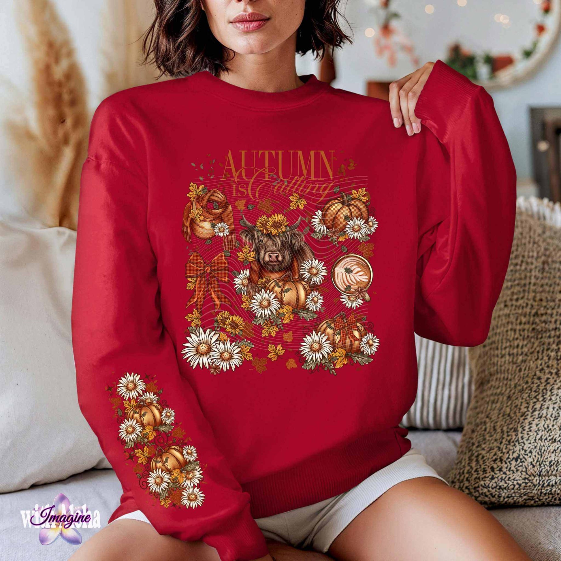 Autumn is Calling Long Sleeve Shirt - Cozy Fall Design with Floral and Pumpkin Accents - Imagine With Aloha