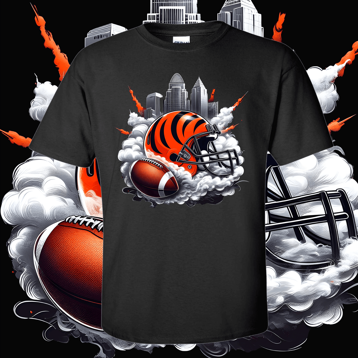 Football Helmet T-Shirt with Team Helmet Design on Black Cotton Shirt