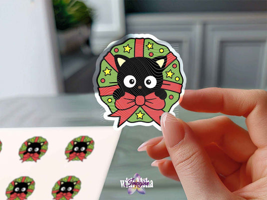 Charming Holiday Black Cat Wreath Vinyl Sticker - Imagine With Aloha