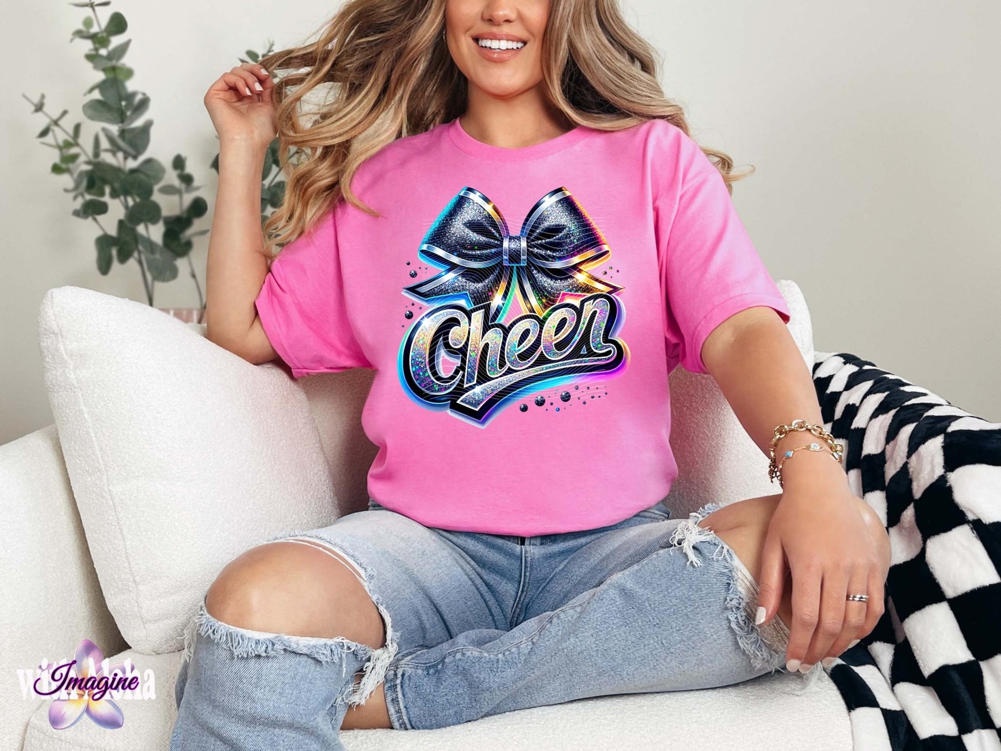 Cheer T-Shirt with Holographic Bow Design | Stylish and Comfortable Tee - Imagine With Aloha