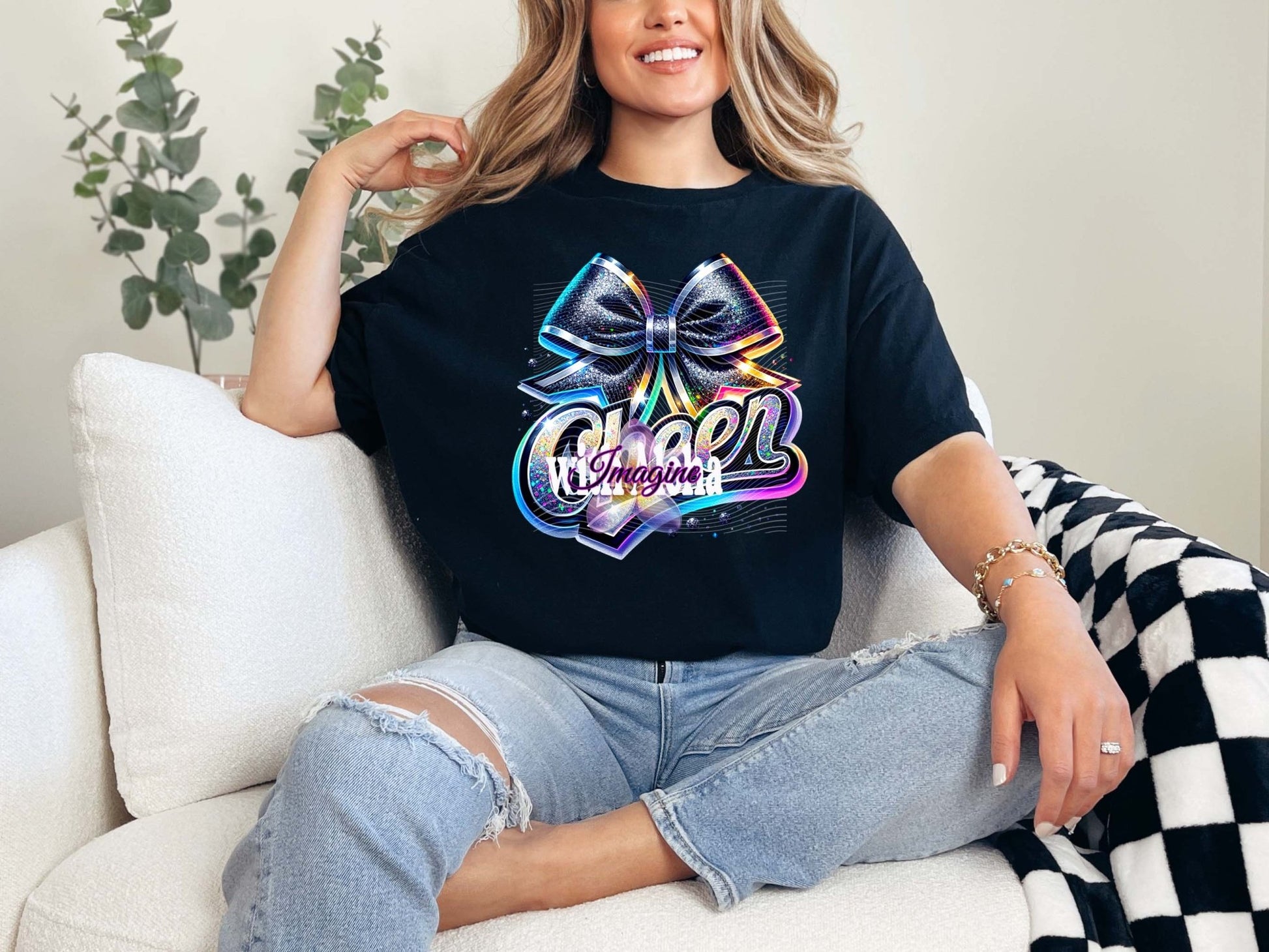 Cheer T-Shirt with Holographic Bow Design | Stylish and Comfortable Tee - Imagine With Aloha