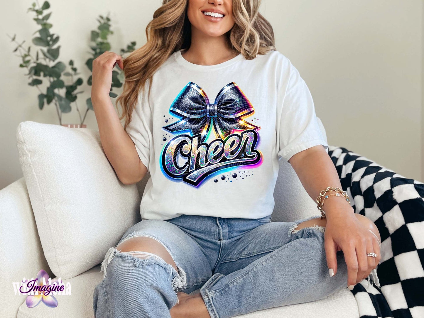 Cheer T-Shirt with Holographic Bow Design | Stylish and Comfortable Tee - Imagine With Aloha