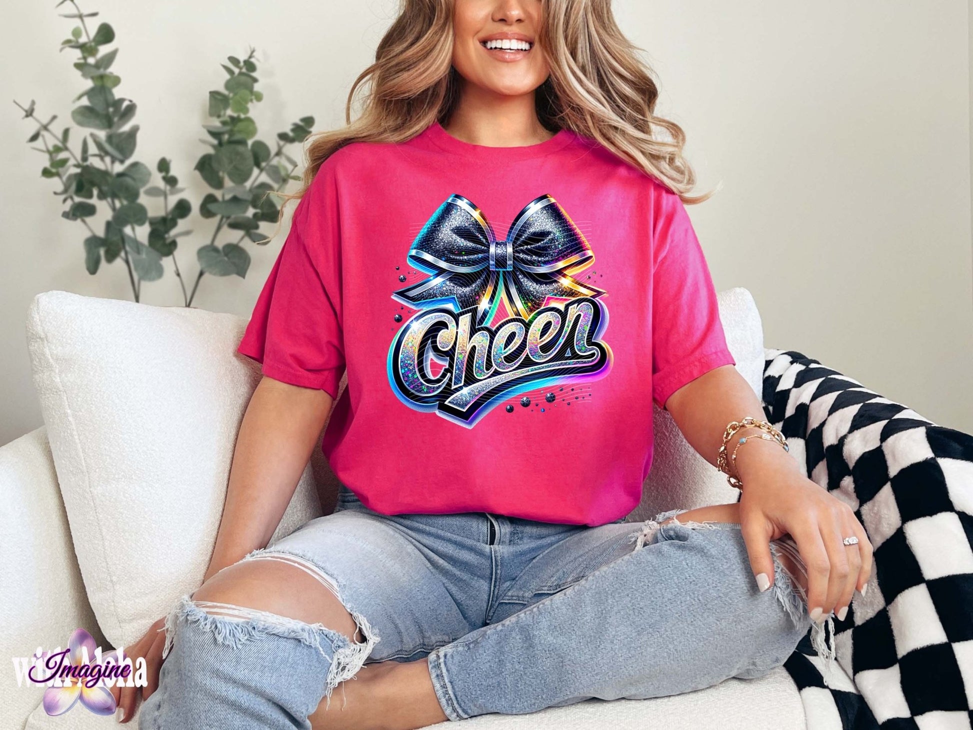 Cheer T-Shirt with Holographic Bow Design | Stylish and Comfortable Tee - Imagine With Aloha