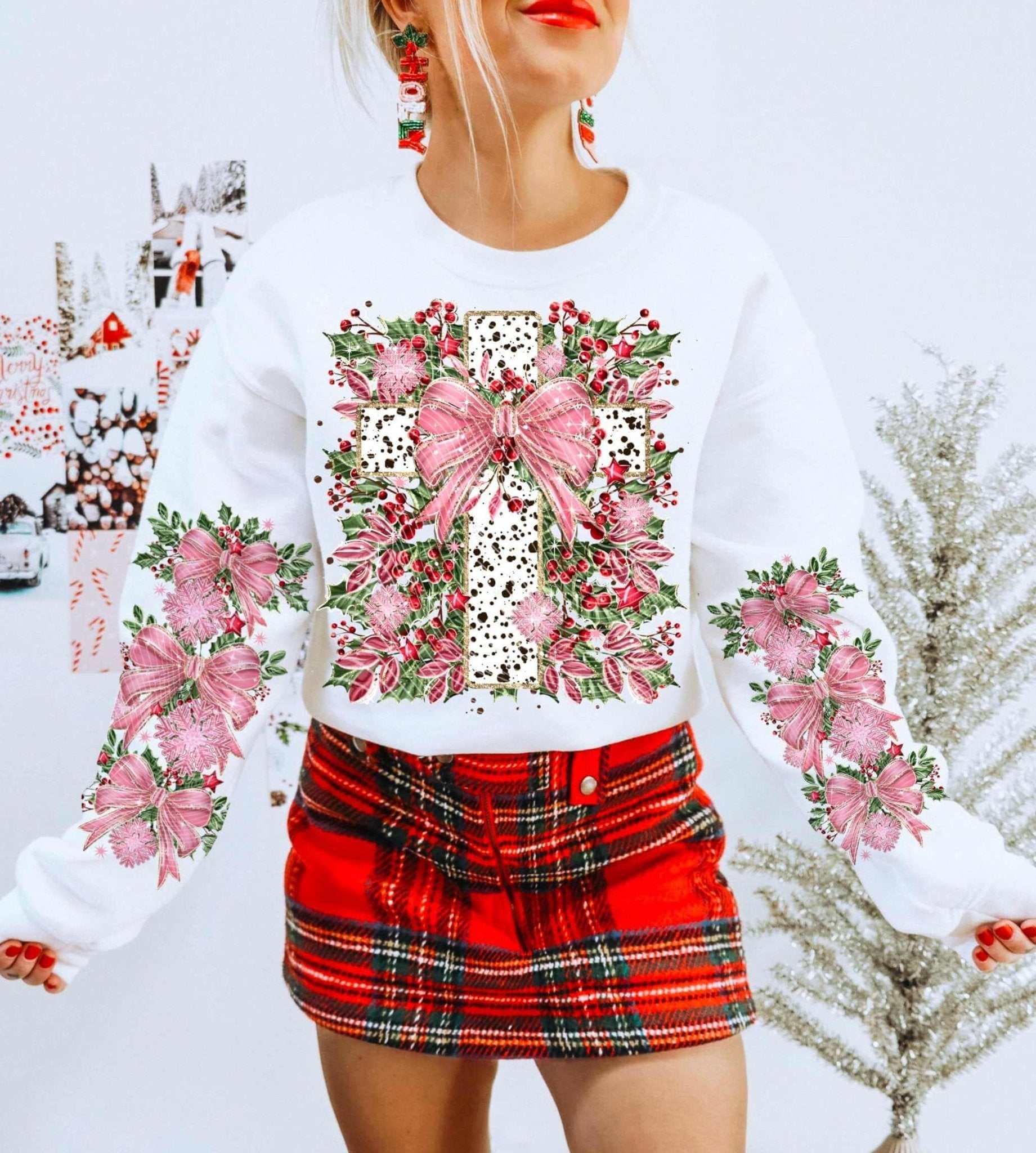 Christmas Cross - Floral Long Sleeve T-Shirt - Imagine With Aloha