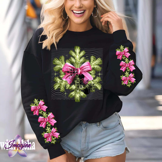 Christmas Wreath Long Sleeve with Pink Bows - Imagine With Aloha