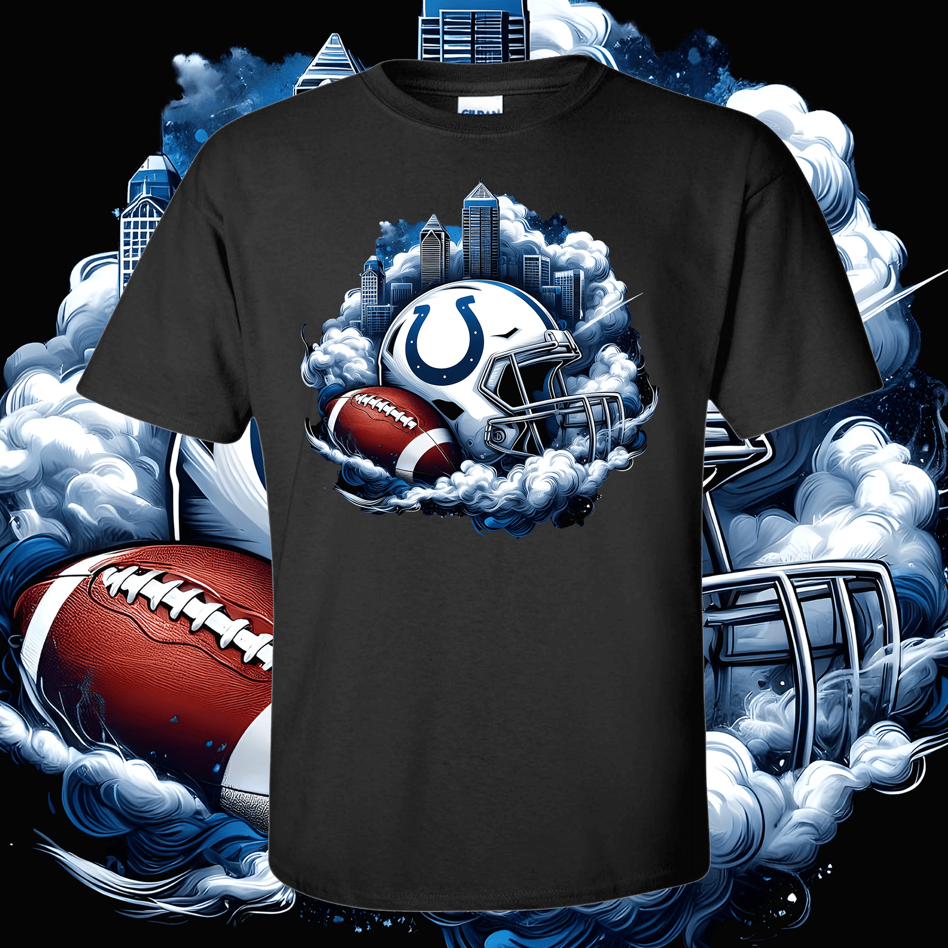 Black Football Helmet T-Shirt with Team Helmet and Football Design, 100% Cotton