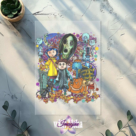 Coraline & Horror Characters DTF Transfer – Vibrant Dark Fantasy Design - Imagine With Aloha