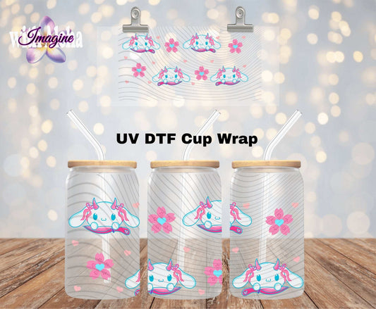 Cute Character UV DTF Cup Wrap – Cherry Blossom & Bunny Design - Imagine With Aloha