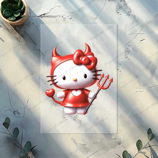 Cute Hello Kitty Halloween Devil Ready to Press Heat Transfer, DTF Transfer - Imagine With Aloha