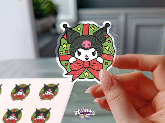 Edgy Kuromi Holiday Wreath Vinyl Sticker - Festive Cheer Decor - Imagine With Aloha