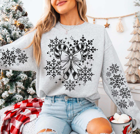 Festive Candy Cane & Snowflake Long Sleeve T-Shirt - Imagine With Aloha