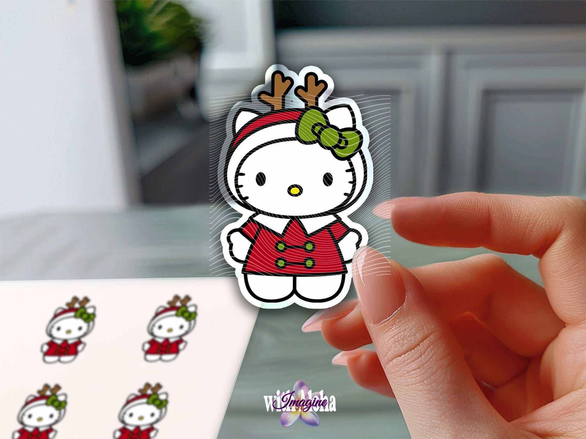 Festive Reindeer Cat Vinyl Sticker - Adorable Holiday Decor - Imagine With Aloha