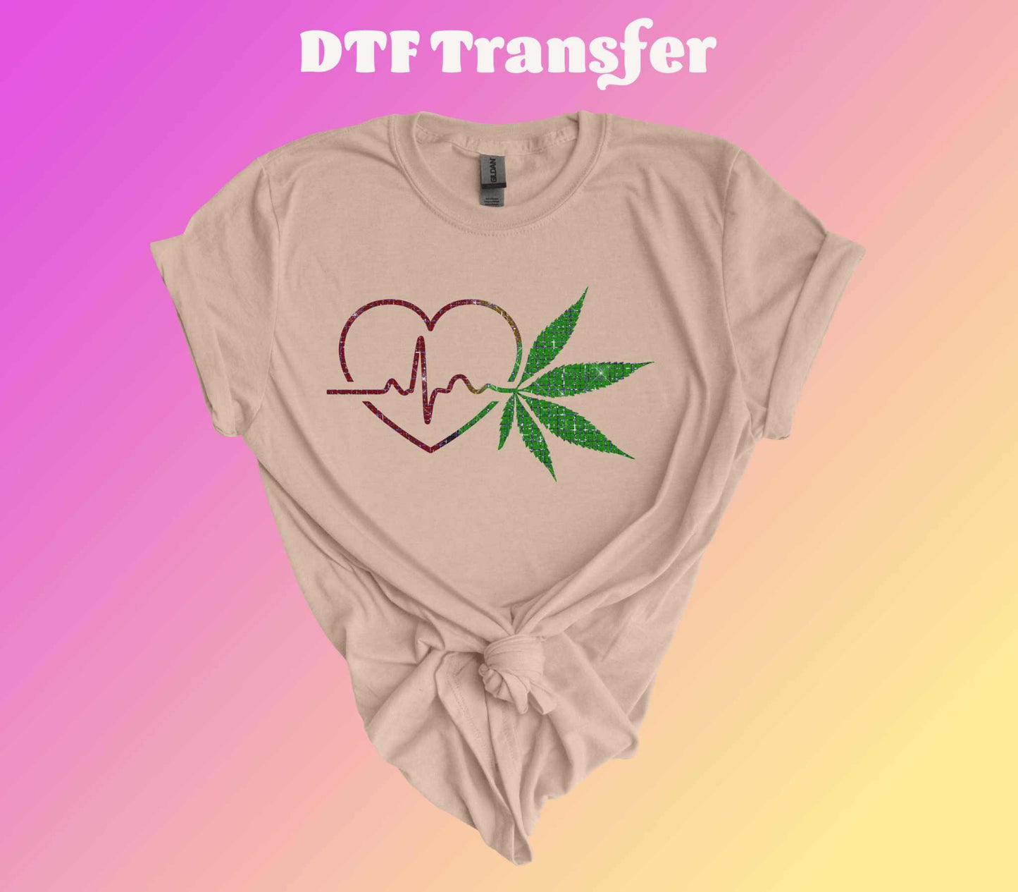 Heatbeat with Marijuana Leaf Ready to Press Heat Transfer - Imagine With Aloha