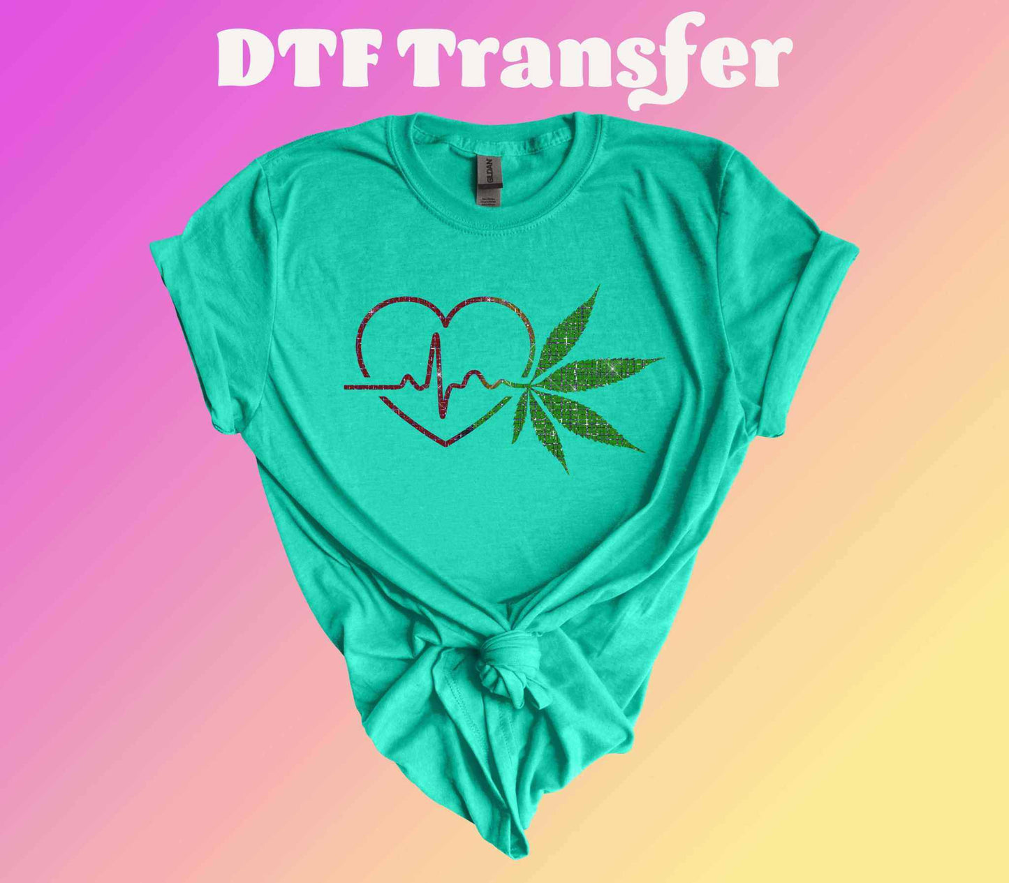 Heatbeat with Marijuana Leaf Ready to Press Heat Transfer - Imagine With Aloha