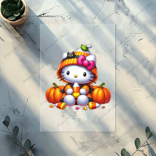 Hello Kitty Candy Corn Ready To Press Heat Transfer, DTF Transfer - Imagine With Aloha