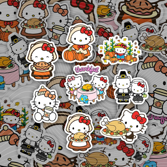 Hello Kitty Thanksgiving Stickers - Harvest and Pilgrim Vinyl Sticker Pack - Imagine With Aloha