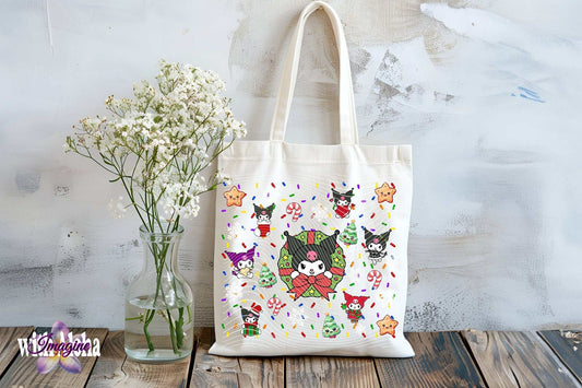 Kuromi Christmas Canvas Tote 15"x16" - Imagine With Aloha