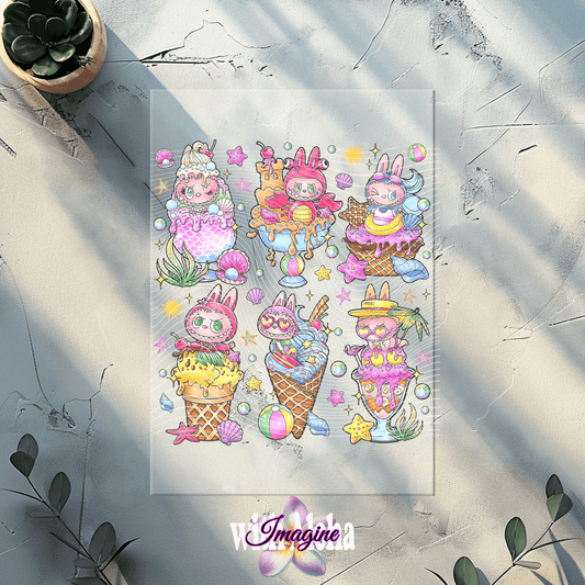 Labubu Ice Cream DTF Transfer – Cute Summer Bunny Cones for Shirts & Apparel - Imagine With Aloha