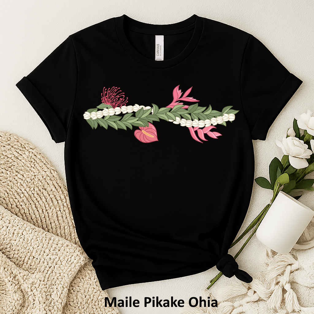 Maile Pikake ʻŌhiʻa T-Shirt | Hawaiian Floral Lei Island Tee - Imagine With Aloha