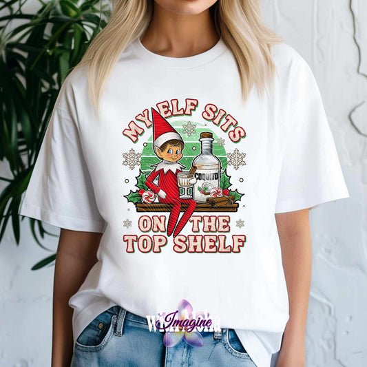 "My Elf Sits on the Top Shelf" Christmas T-Shirt - Imagine With Aloha