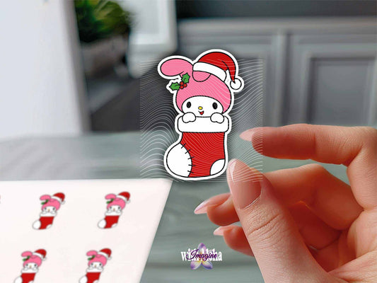 My Melody Festive Stocking Vinyl Sticker – Kawaii & Water-Resistant Design - Imagine With Aloha