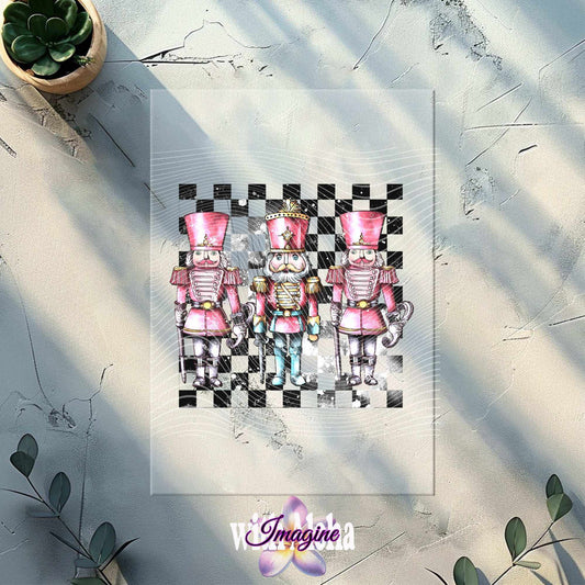 Nutcracker Trio DTF Transfer – Vintage Christmas Soldiers on Checkered Background - Imagine With Aloha