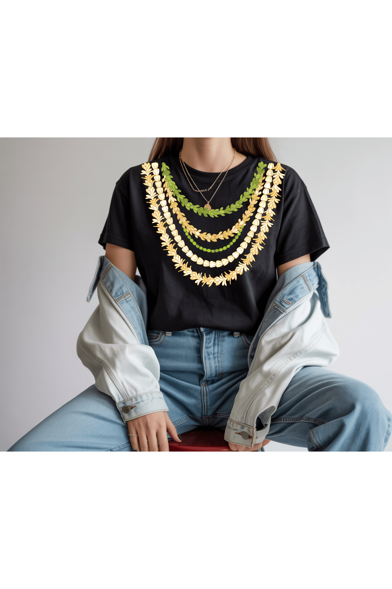 Pakalana & Crown Flower Layered Lei T-Shirt – Hawaiian Lei Graphic Tee | Island Style Unisex Shirt - Imagine With Aloha