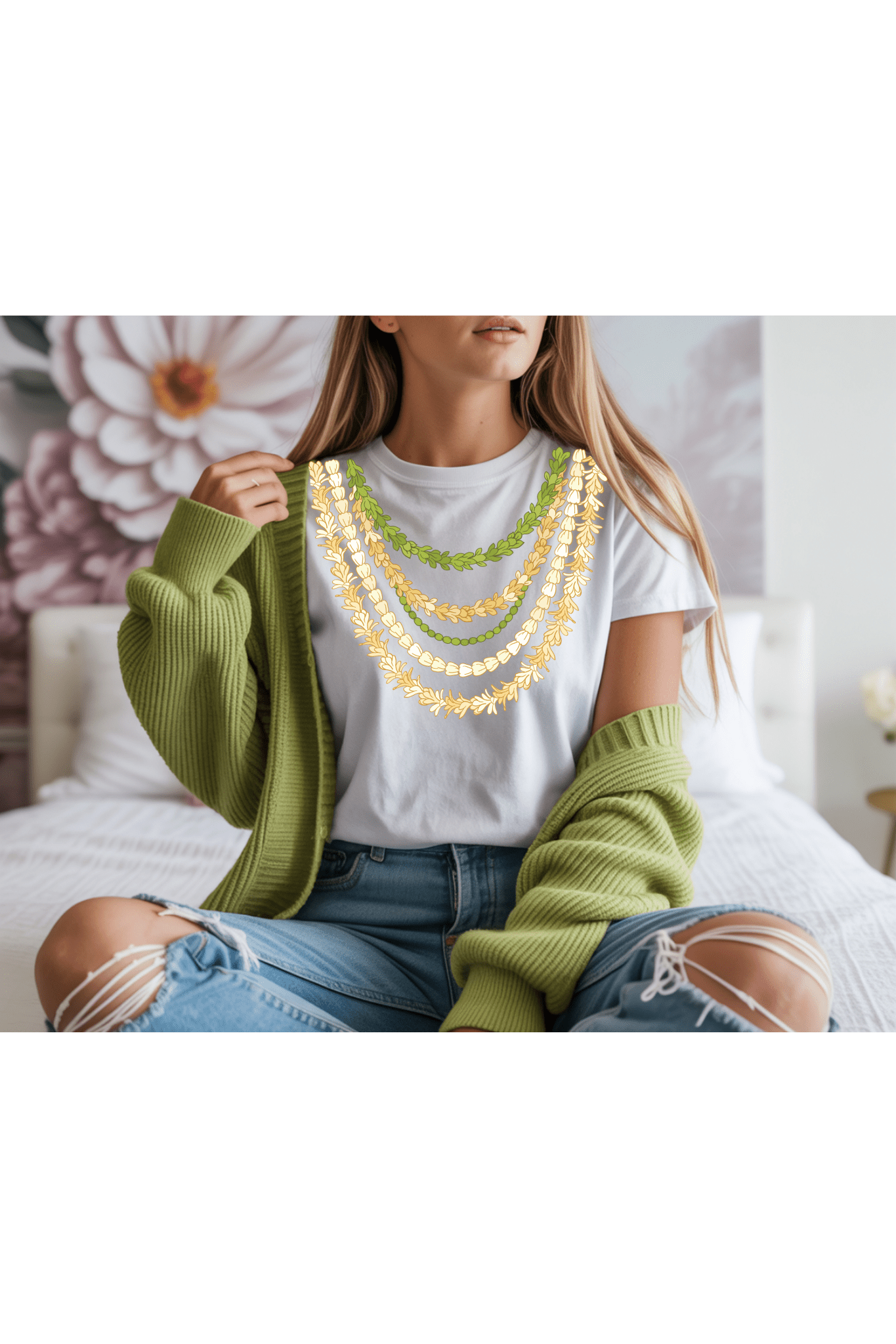 Pakalana & Crown Flower Layered Lei T-Shirt – Hawaiian Lei Graphic Tee | Island Style Unisex Shirt - Imagine With Aloha