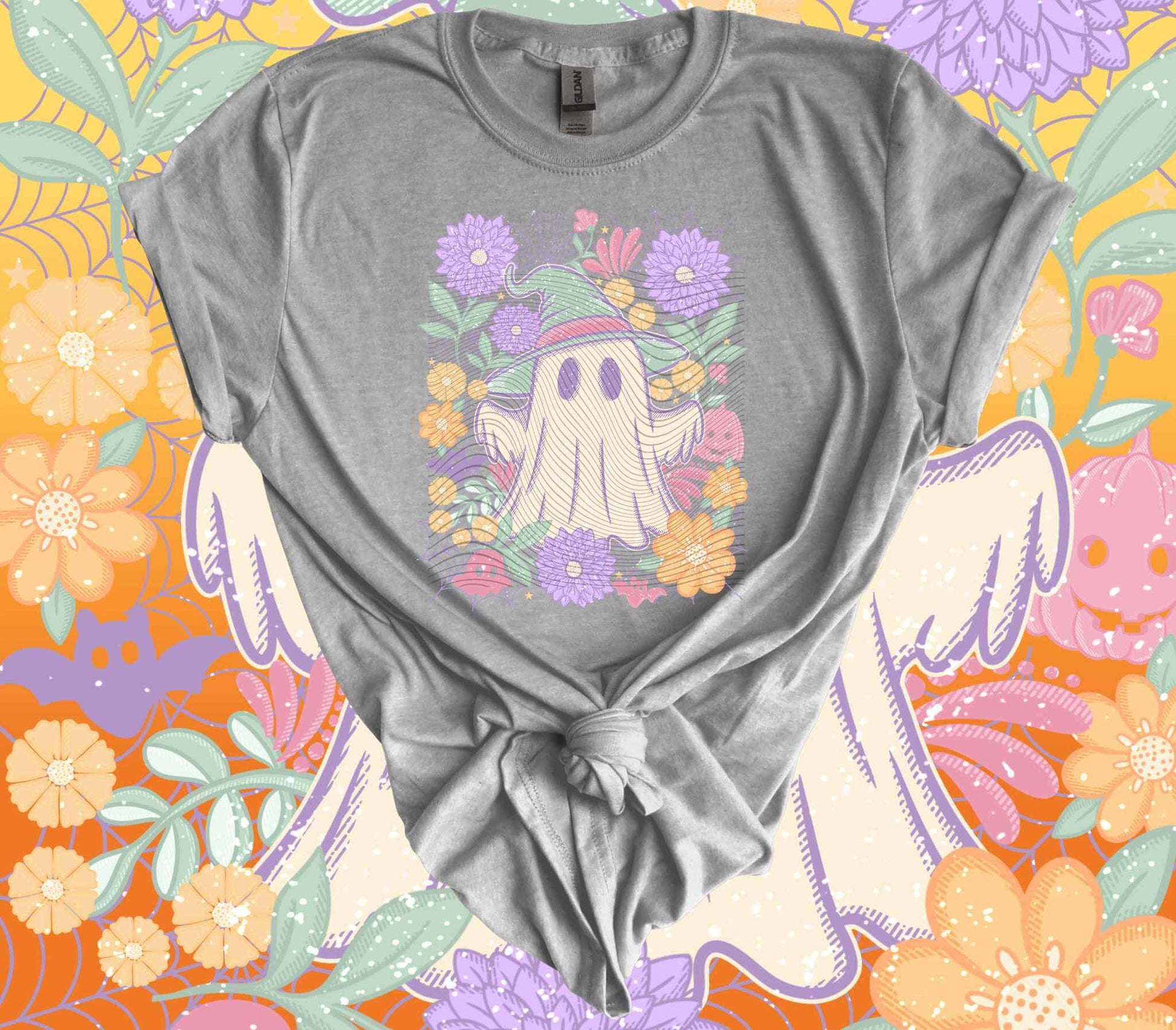 Pastel Floral Ghost Halloween T-Shirt - Imagine With Aloha