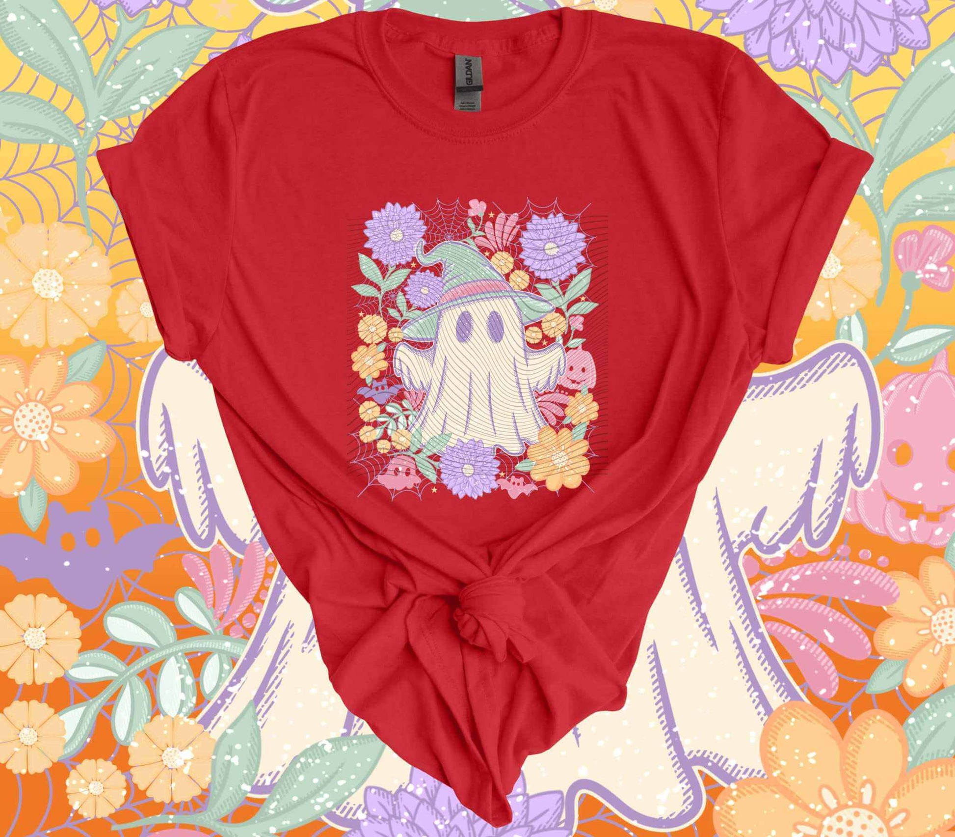 Pastel Floral Ghost Halloween T-Shirt - Imagine With Aloha