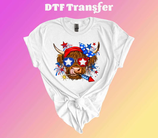 Patriotic Hignland Cow DTF Transfer - Imagine With Aloha