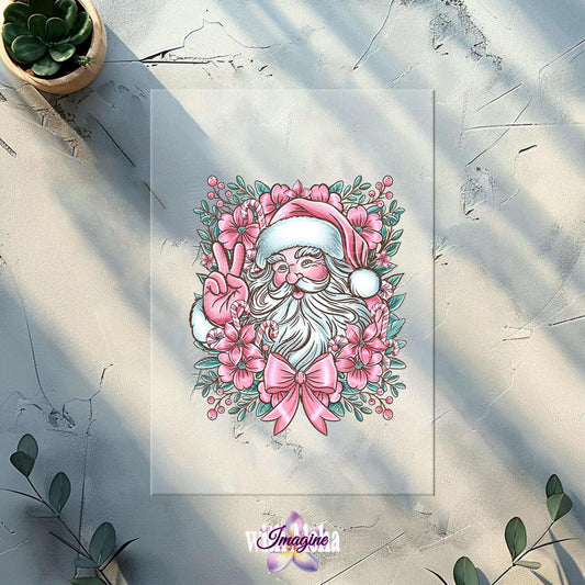 Pink Santa DTF Transfer - Retro Christmas Peace Sign Design - Imagine With Aloha