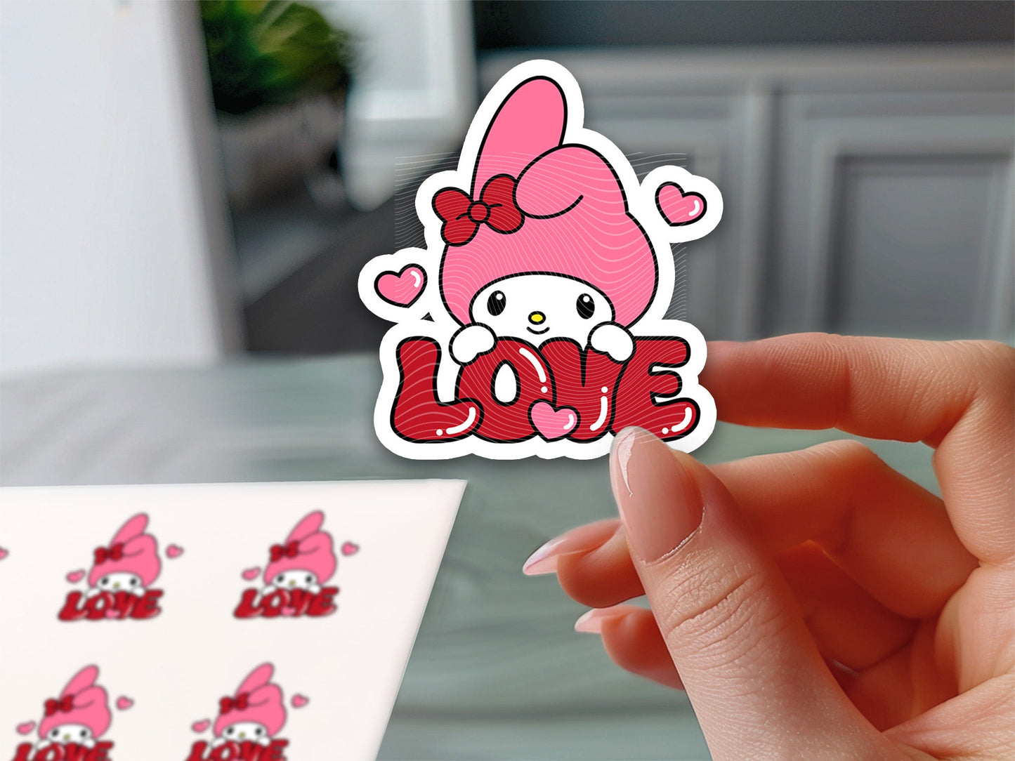 Playful My Melody-Inspired "LOVE" Sticker - Adorable Vinyl Decal for Laptops, Water Bottles, and More! - Imagine With Aloha