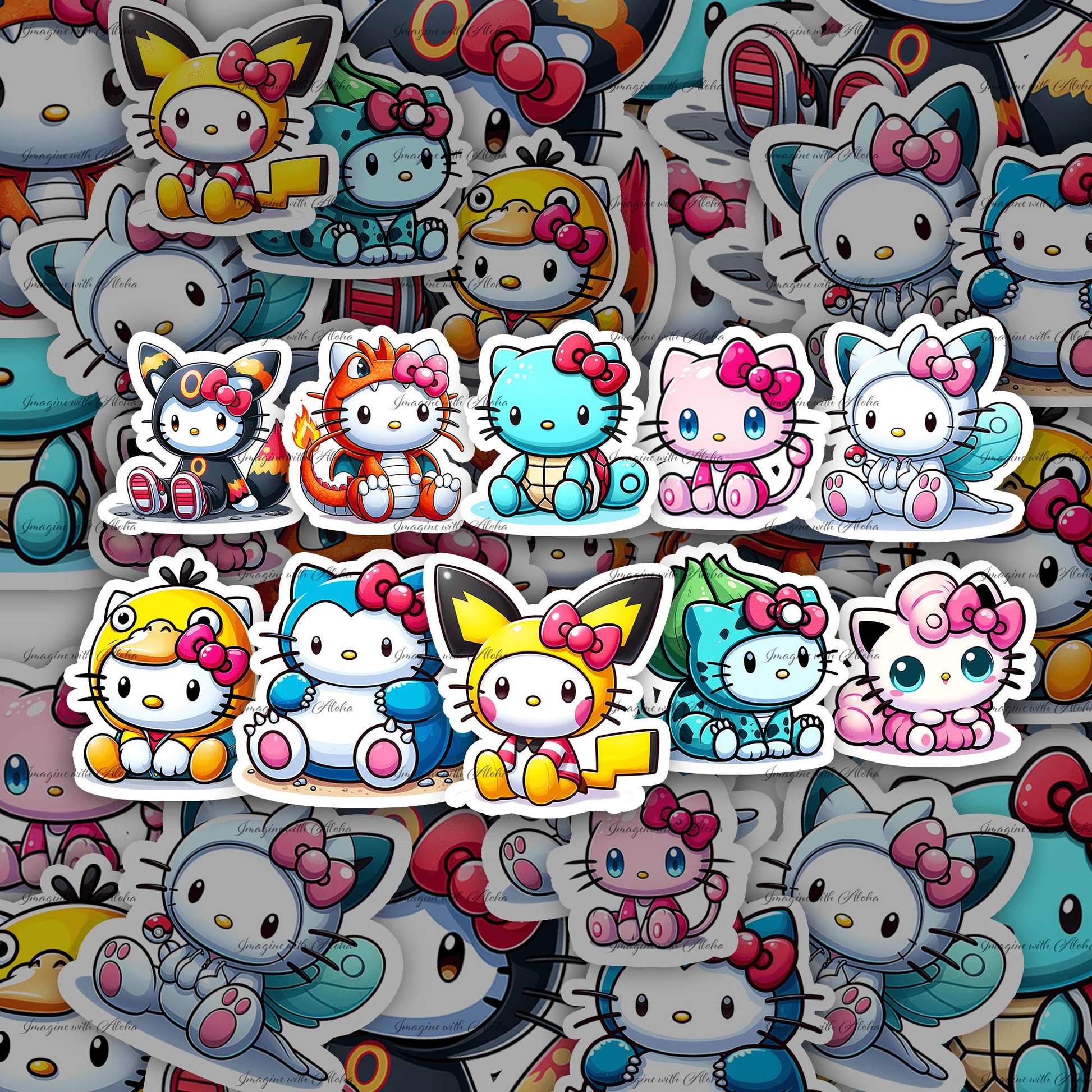 Hello Kitty Pokemon Sticker Set - Imagine With Aloha