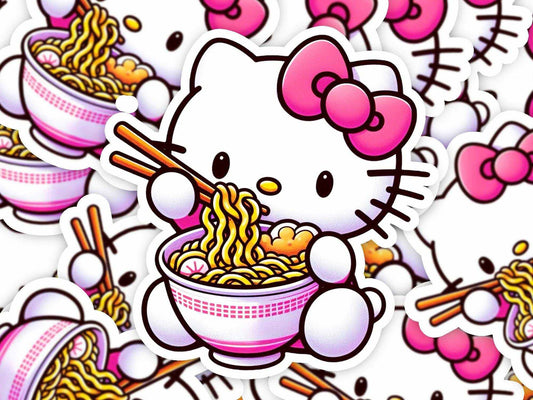 Ramen Kitty Sticker – Adorable Cat Eating Ramen Noodl - Imagine With Aloha