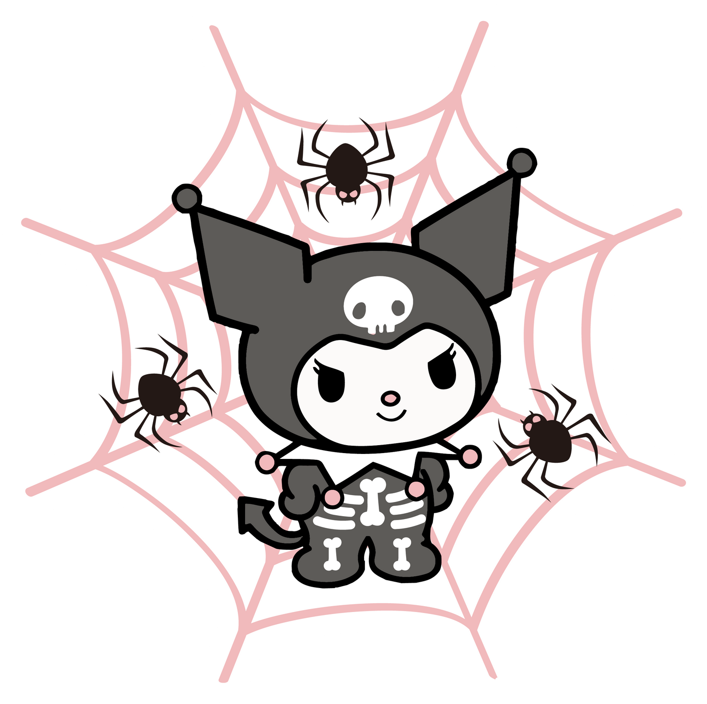 Kuromi Skeleton Halloween Vinyl Sticker with Spider Web Design and Adorable Skeletons