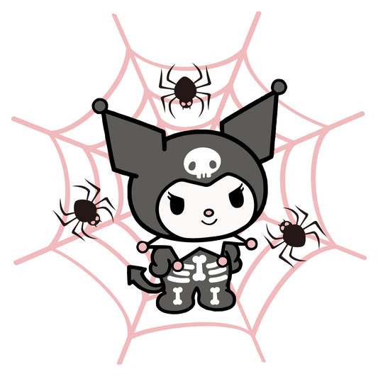 Kuromi Skeleton Halloween Vinyl Sticker with Spider Web Design and Adorable Skeletons