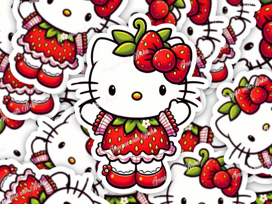 Strawberry Kitty Sticker – Cute Strawberry-Themed Cat Sticker - Imagine With Aloha