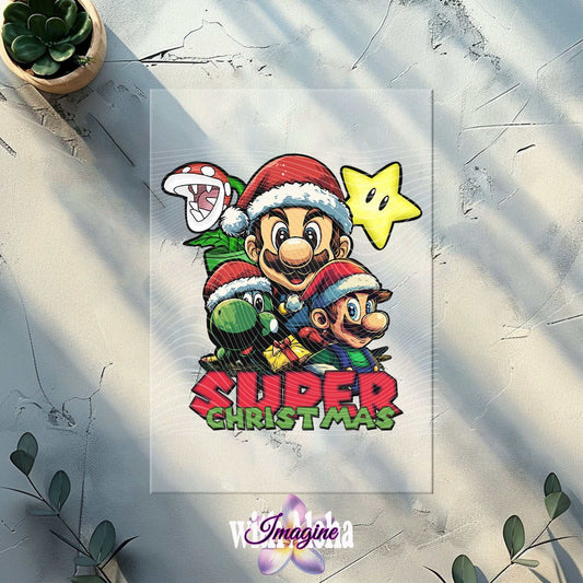 Super Christmas DTF Transfer - Festive Gamer Design for Shirts, Hoodies & DIY Crafts - Imagine With Aloha