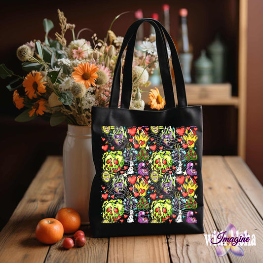 Villains Tote Bag – Edgy and Colorful Skull & Hearts Design - Imagine With Aloha