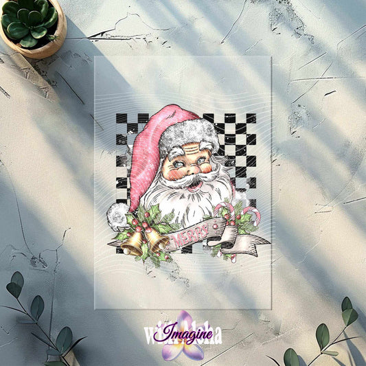 Vintage Checkered Santa DTF Transfer – Merry Christmas Holiday Design - Imagine With Aloha